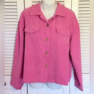 Pink Corduroy Snap-Up Shacket